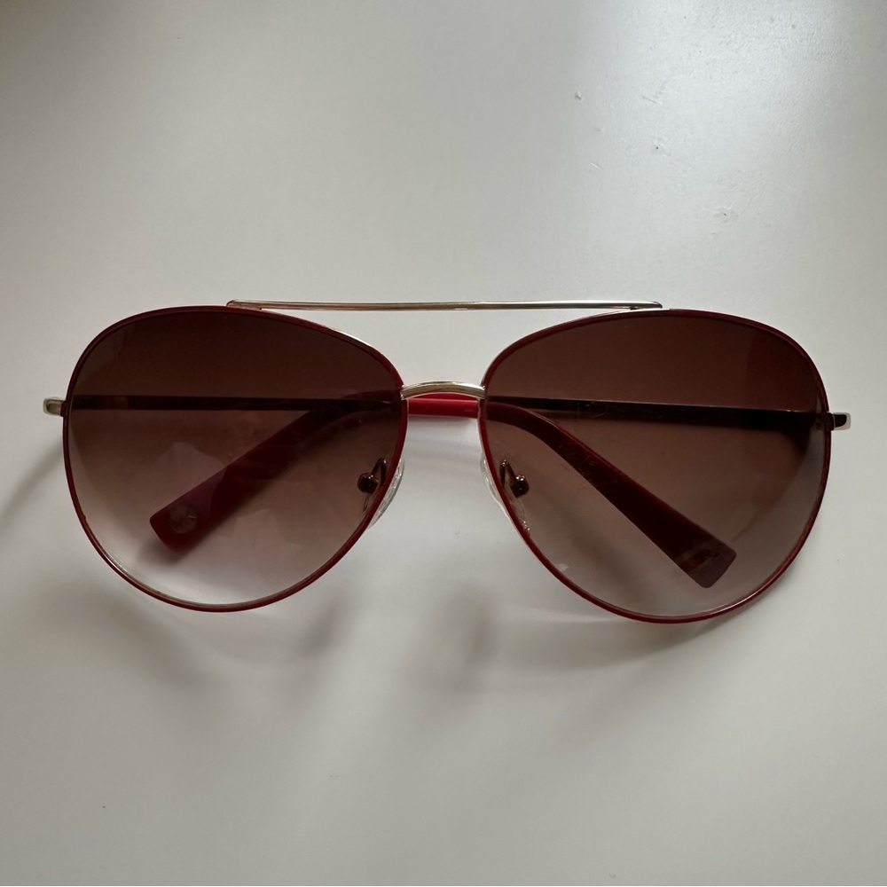 Michael Kors Gold & Red Trim Aviator Sunglasses - Picture 4 of 14
